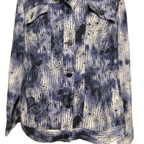 CJ Banks Tie-Dye Polka Dot Denim Jacket X | Women’s Lightweight Jean Jacket - Picture 2 of 6